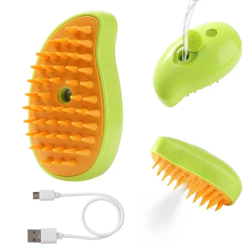 Cepillo de Vapor para Mascotas 3 en 1 — Masaje, Aseo y Desenredado