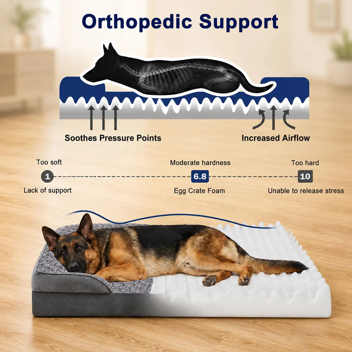 Cama Ortopédica para Perros Grandes y Mayores — Impermeable y Lavable