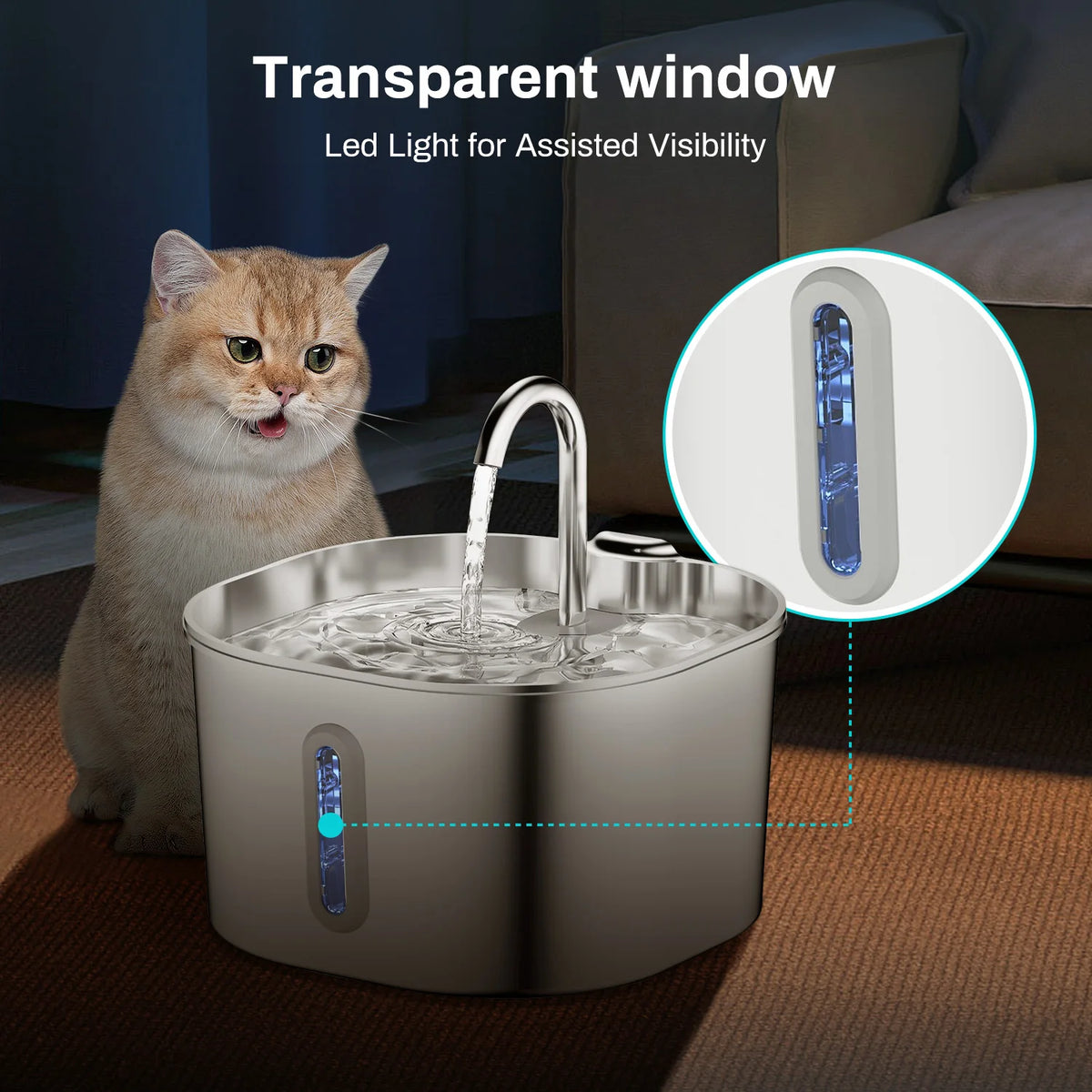 Fuente Automática de Agua de Acero Inoxidable 2,2 L para Perros y Gatos
