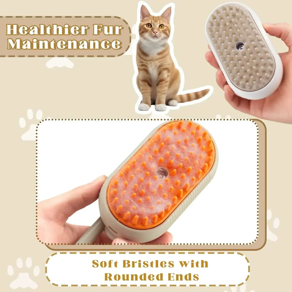 Cepillo de Vapor para Mascotas 3 en 1 — Masaje, Aseo y Desenredado