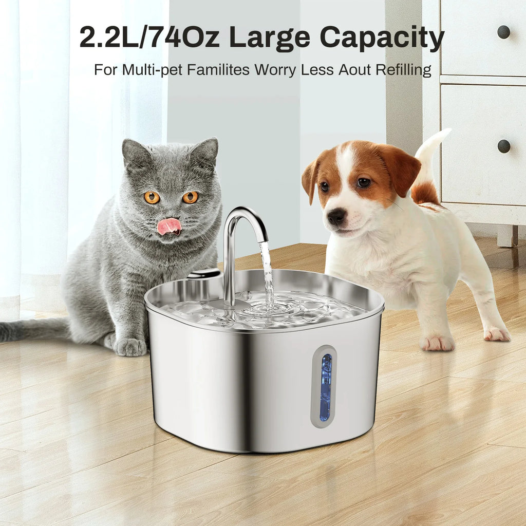 Fuente Automática de Agua de Acero Inoxidable 2,2 L para Perros y Gatos