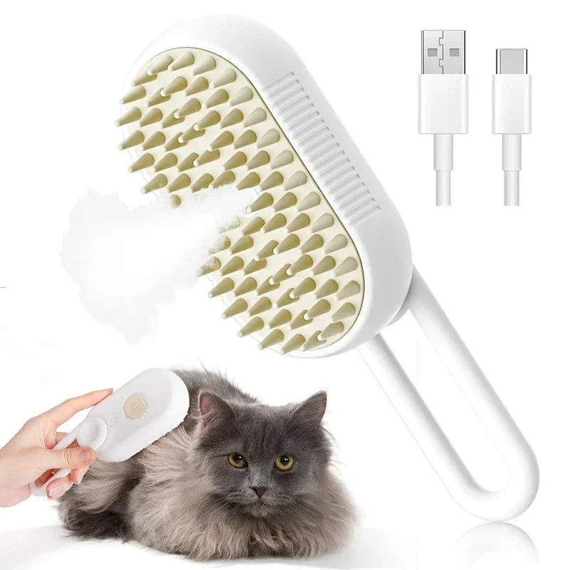 Cepillo de Vapor para Mascotas 3 en 1 — Masaje, Aseo y Desenredado