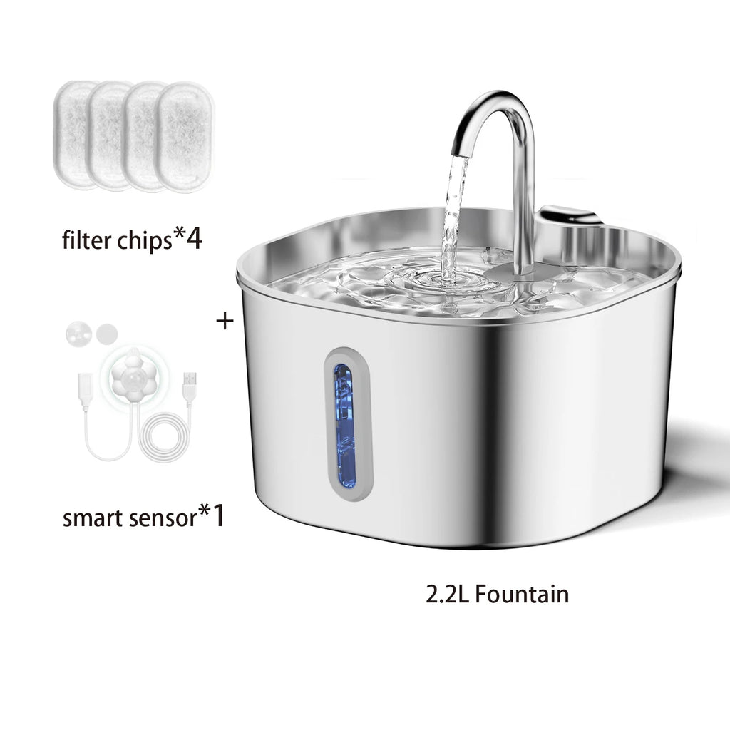 Fuente Automática de Agua de Acero Inoxidable 2,2 L para Perros y Gatos