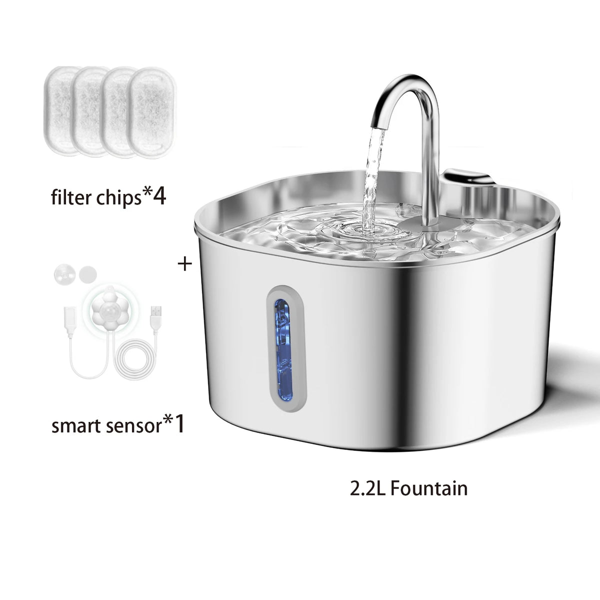 Fuente Automática de Agua de Acero Inoxidable 2,2 L para Perros y Gatos