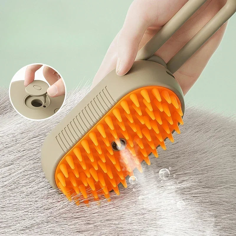Cepillo de Vapor para Mascotas 3 en 1 — Masaje, Aseo y Desenredado