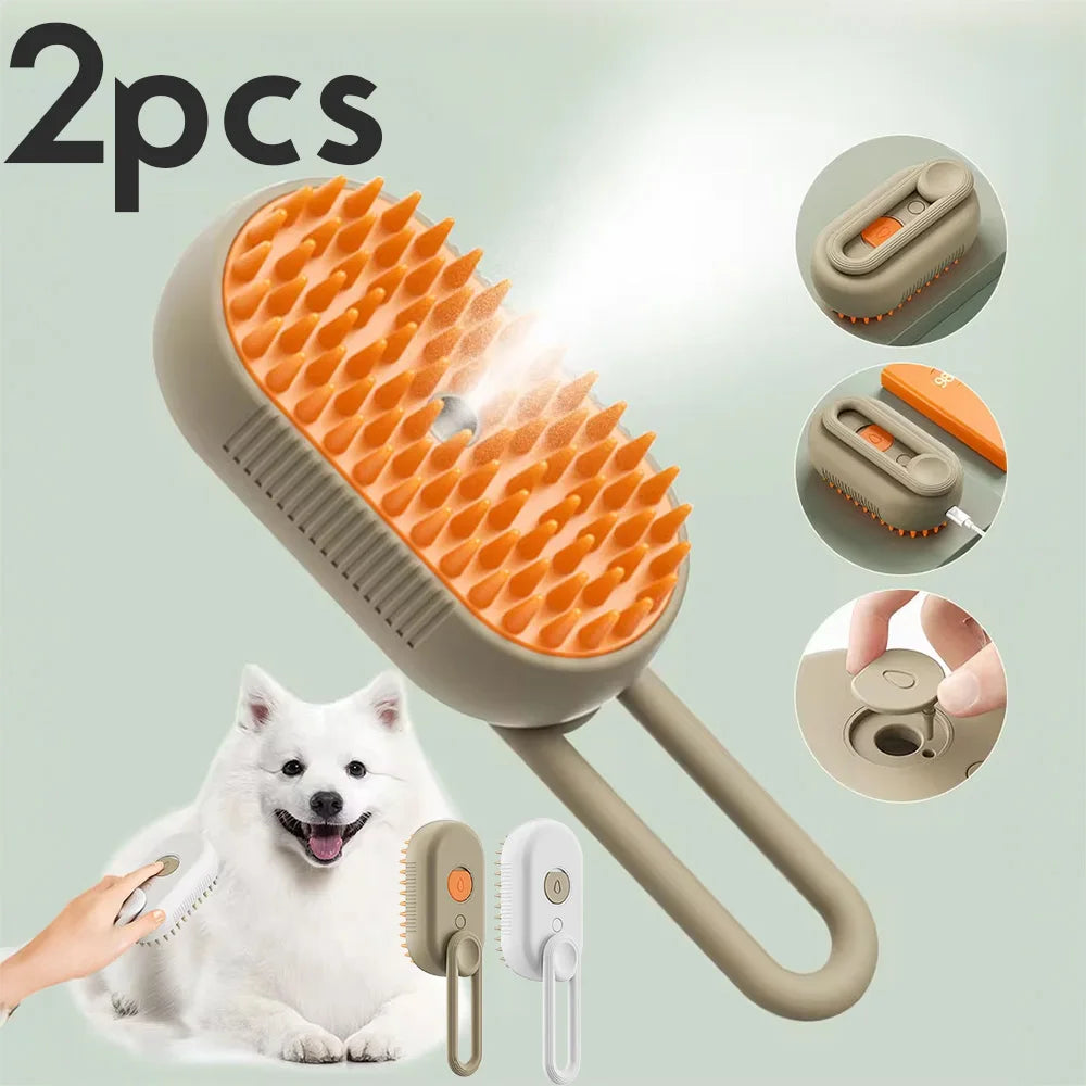 Cepillo de Vapor para Mascotas 3 en 1 — Masaje, Aseo y Desenredado