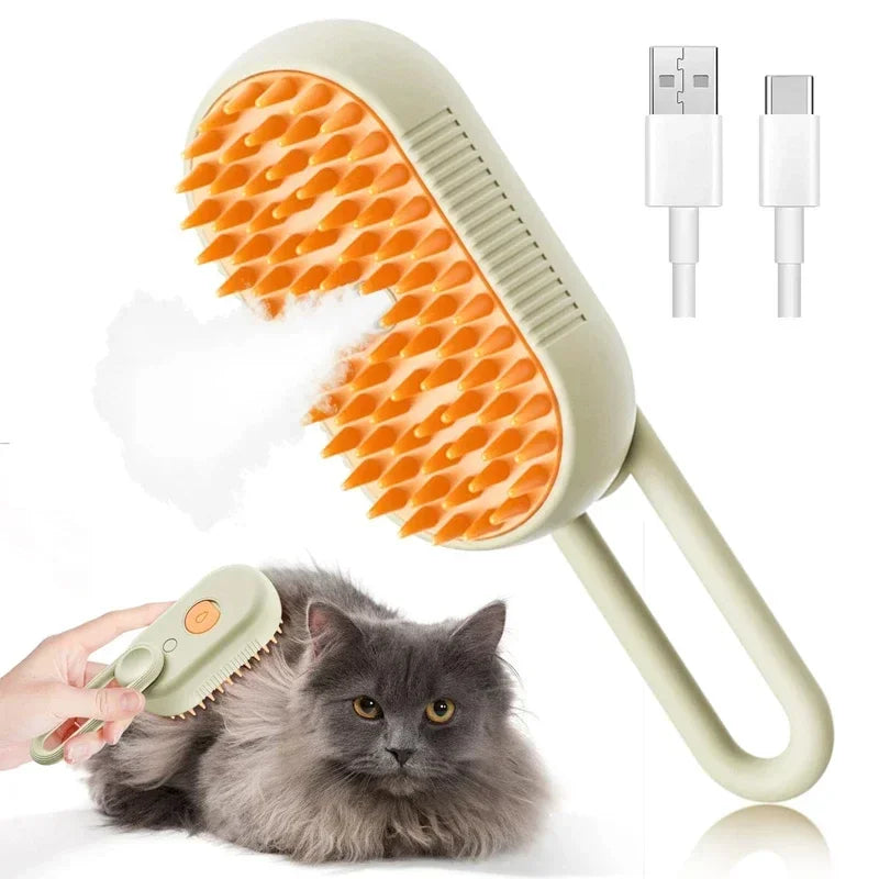 Cepillo de Vapor para Mascotas 3 en 1 — Masaje, Aseo y Desenredado
