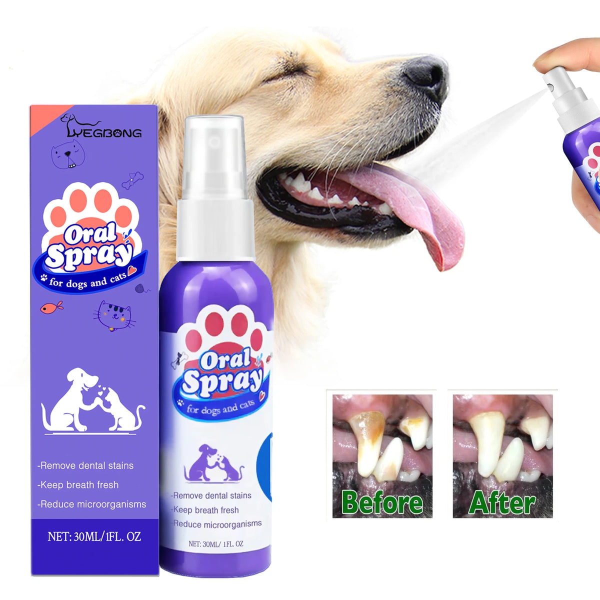 Spray Oral para Perros y Gatos — Ayuda a Eliminar Placa y Sarro