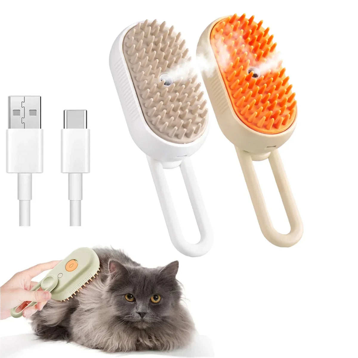 Cepillo de Vapor para Mascotas 3 en 1 — Masaje, Aseo y Desenredado