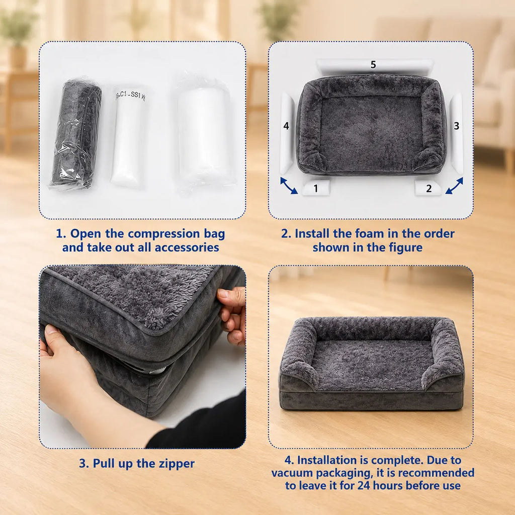 Cama Ortopédica para Perros Grandes y Mayores — Impermeable y Lavable